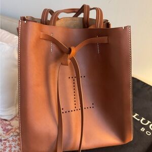 LUCCHESE Luxurious Brown Leather Tote Bag (Real Leather)